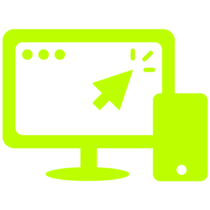 A lime green computer and mobile phone